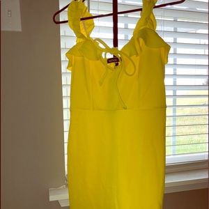 BooHoo off the shoulder dress with ruffle hem